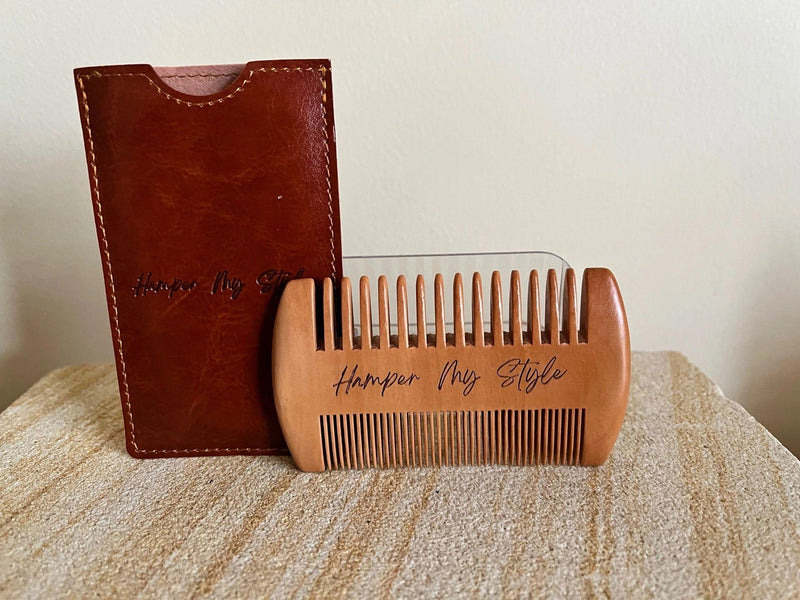 Bamboo Beard Comb and PU Leather Sleeve - Hamper My Style